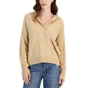 Hippie Rose Womens Cable-Knit Hoodie Sweatshirt, Beige, XS NWT